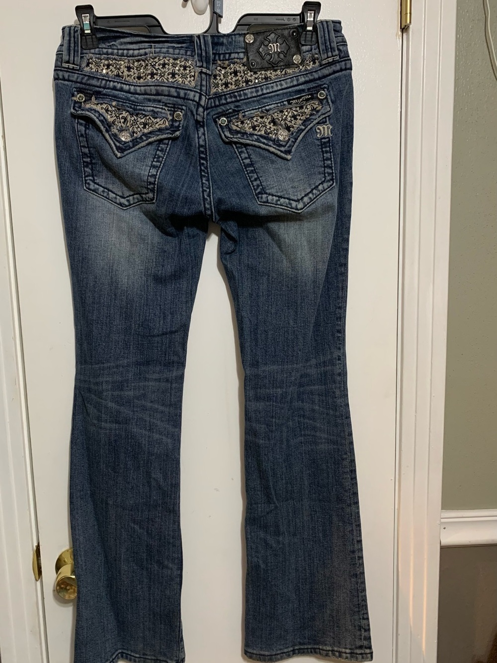 True Y2K Miss Me Low Rise Bootcut Jeans Fleur De Lis Rhinestone Sz 30